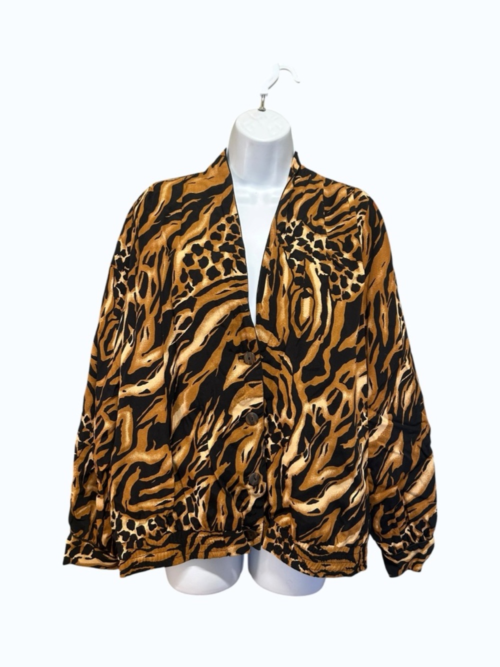 VTG Nygard Collection Tiger Print Oversized Jacket Blouse Size 14